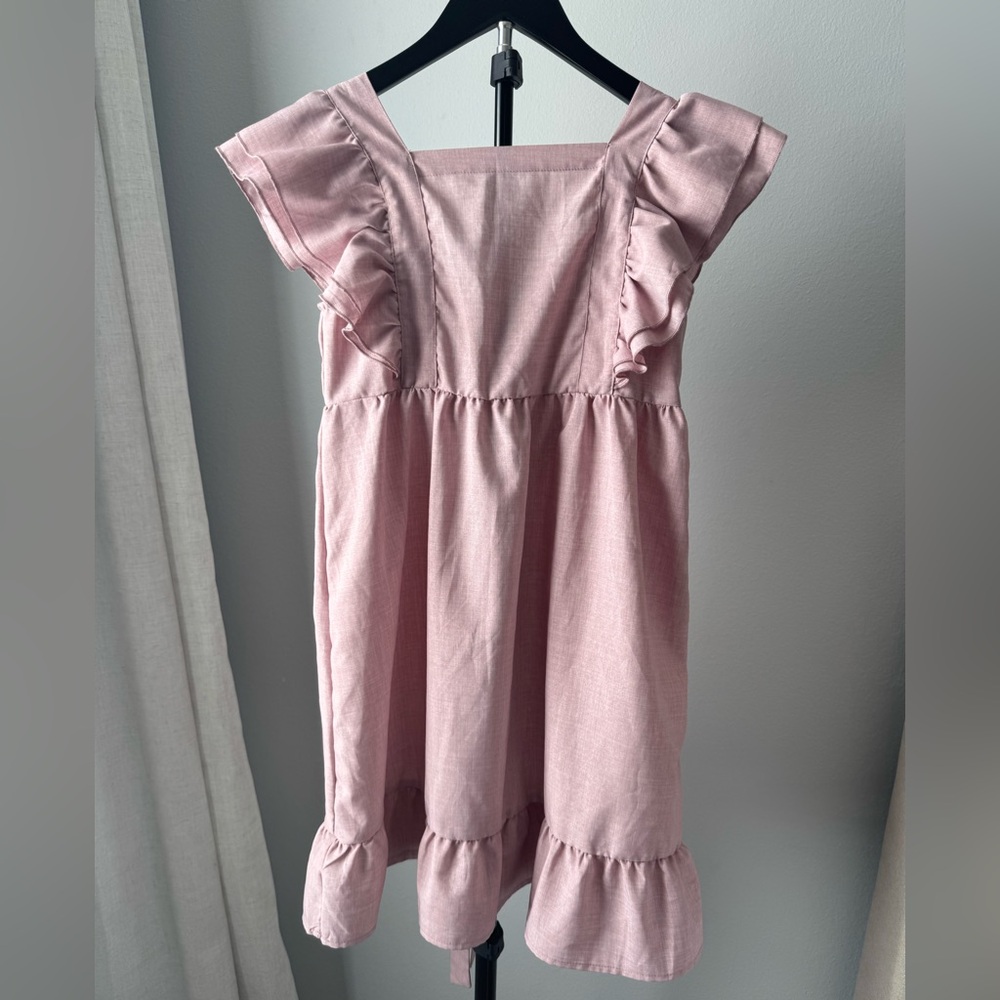 Pink Ruffled Kids Dress-Linen
